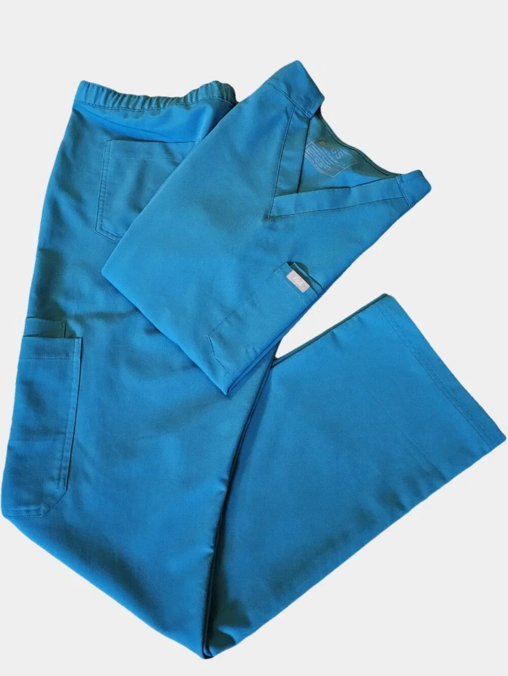 Figs Mens Leon V-Neck Short Sleeve Carribean Blue Scrub Top Size L